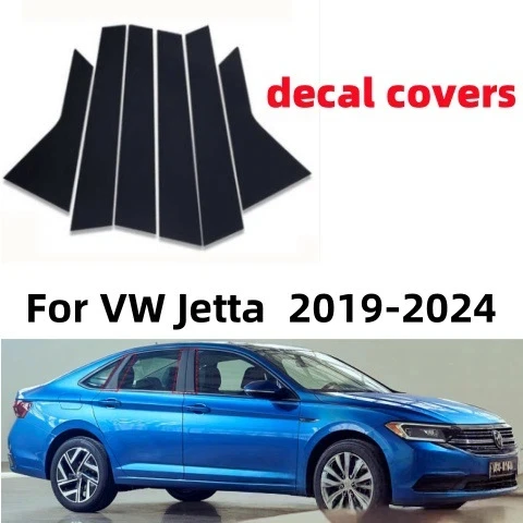 

For Volkswagen Jetta Mk7 2006-2024 2018 2019 2020 6pcs Black Center Column Window Trim Covers B C-Pillar Stickers Accessories