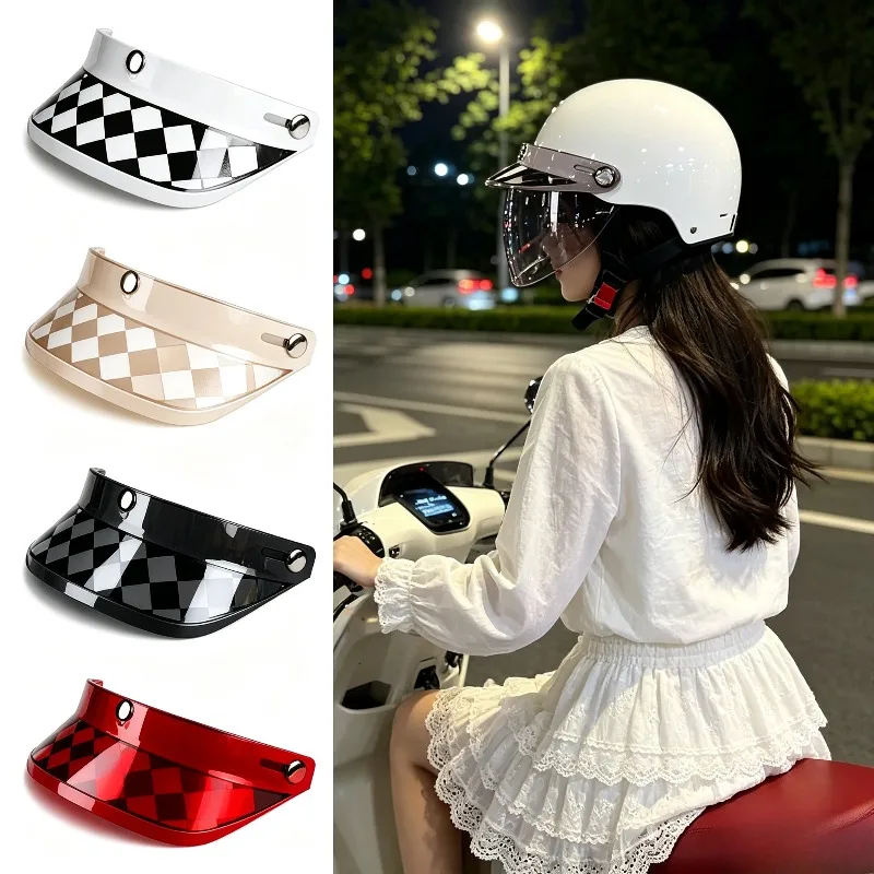 Retro Helmet Brim Three Button Brim Electric Bike Motorcycle Three-quarters Color Snap Brim