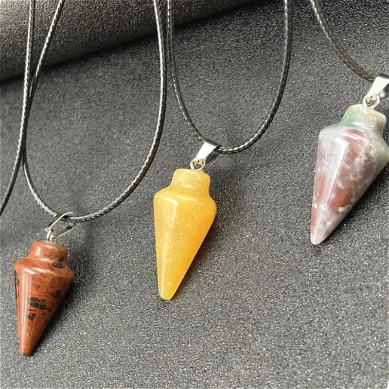 32X14Mm Natural Stone Necklace Crystal Pendant Tiger's Eye Cone Starry Sky Divi…