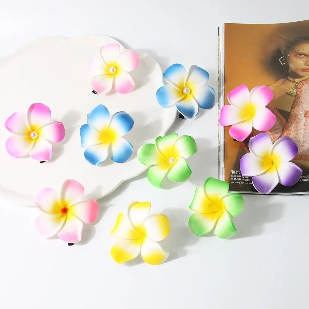 Ins Frangipani Flower Hair Clip Mid Size Geometric Gradient Flower Hairpins Hair Side Clip Plastic Girls Duckbill Clip Travel