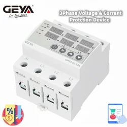 GEYA GPS8-03 Din Rail 3 Phase Adjustable Voltage Relay Over Under Voltage Monitor with Current Protection 63A 80V-400V
