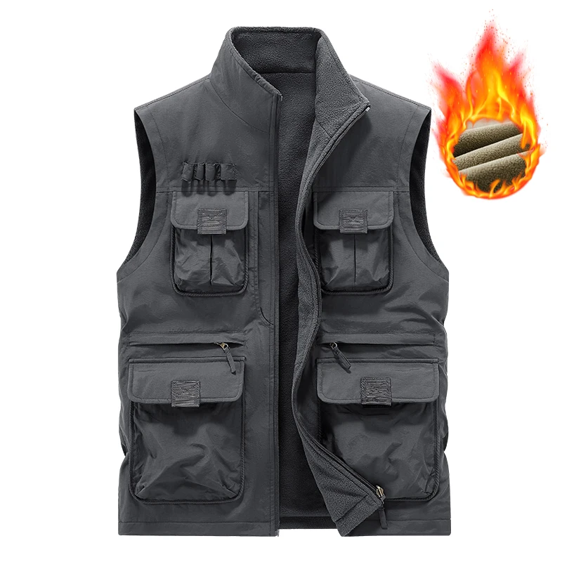

Photography Vest Outdoor Stand Collar Vest Male Fishing Thick Velvet Multiple Pockets Men's Workwear Men's Autumn Winter Vest