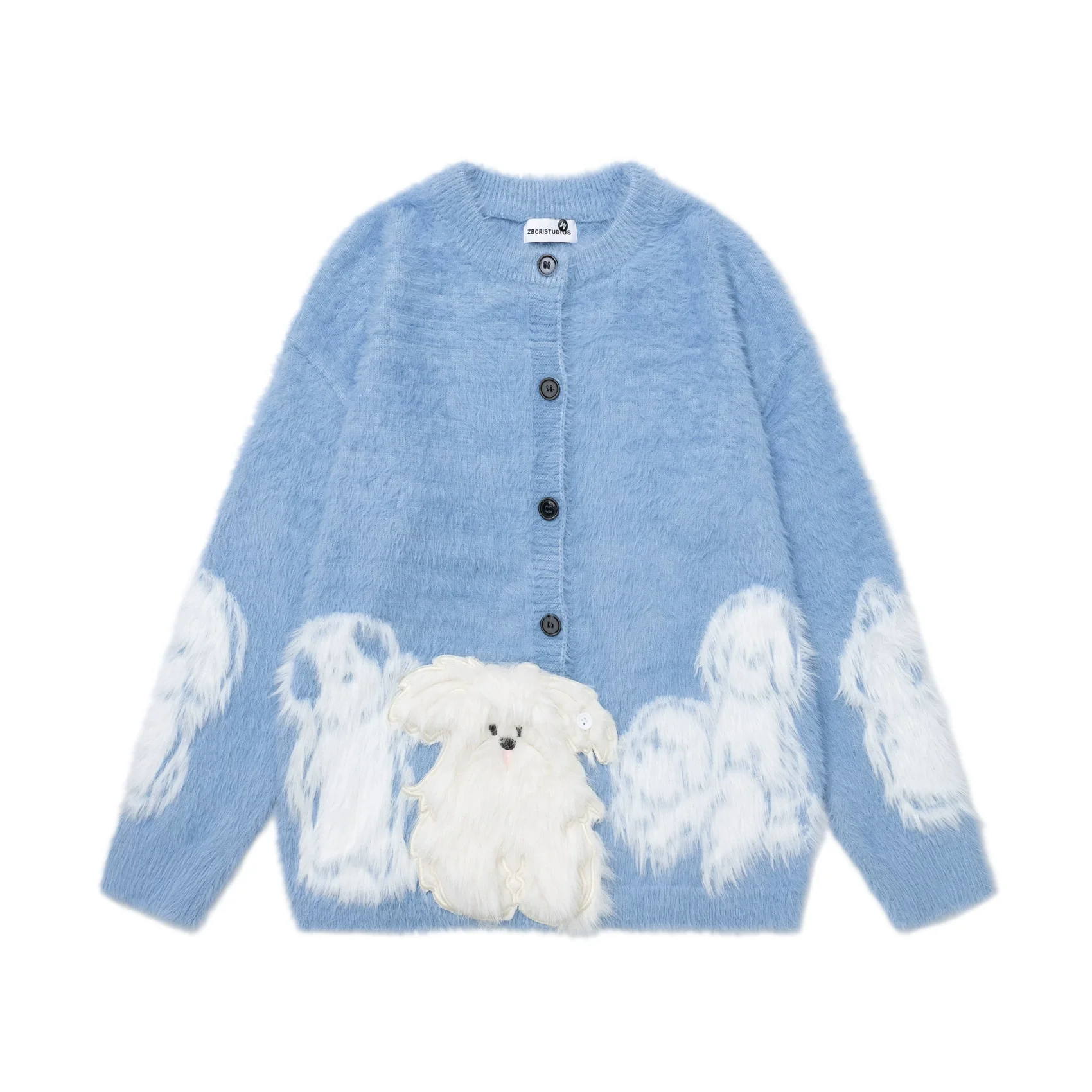 Retro Cartoon Fluffy Fur Graphic Sweaters Cardigan Unisex Harajuku Oversized Y2K Sweaters Knitwear Casual Loose Knit Cardigan