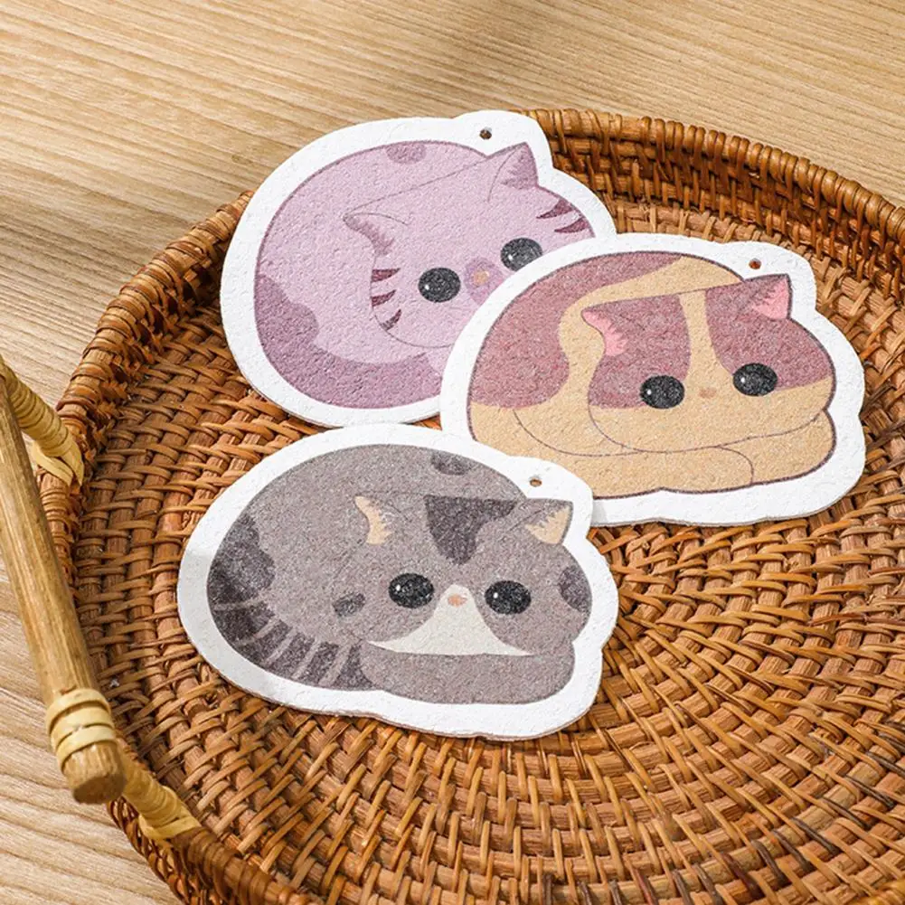 

Кухонная губка из древесной массы, хлопок, легко чистится, подвесной дизайн, скраб с мультяшным котом, губка для мытья посуды, экономия труда