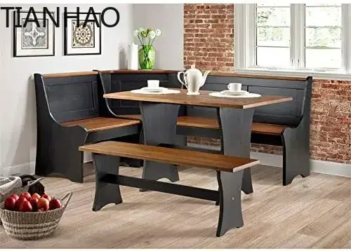 solid wood black Conversation Indoor Kitchen Corner Breakfast Dining Set dinning room table and chairs