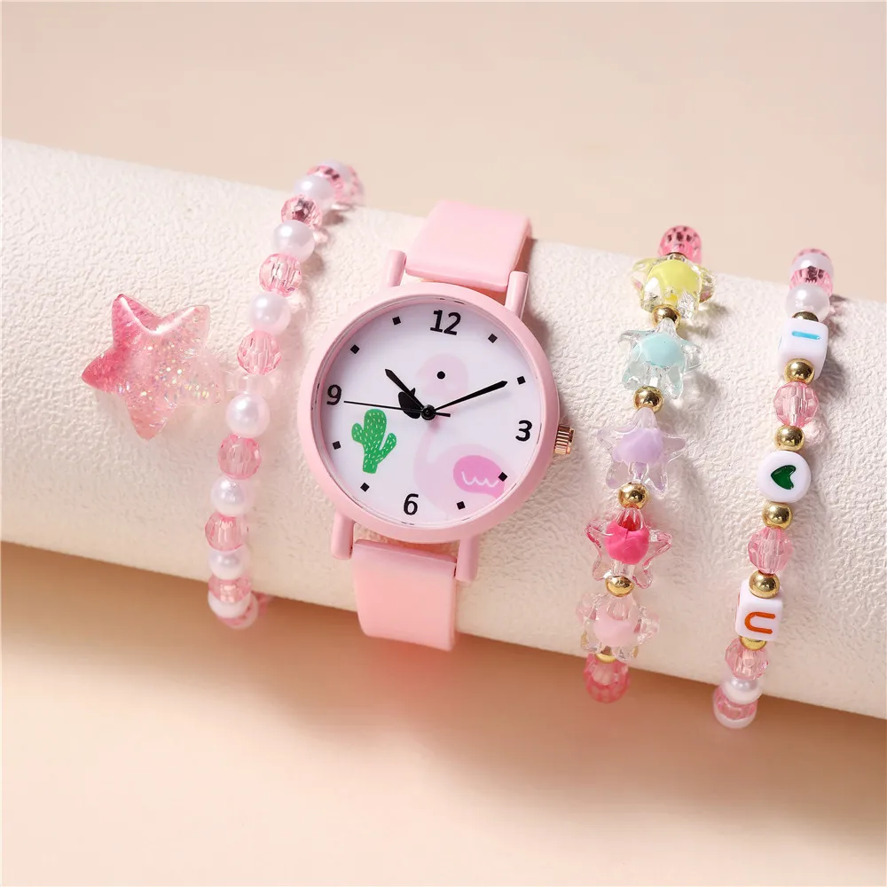 Pink Flamingo Children Watch For Student Comfortable silicone strap Quartz Watch