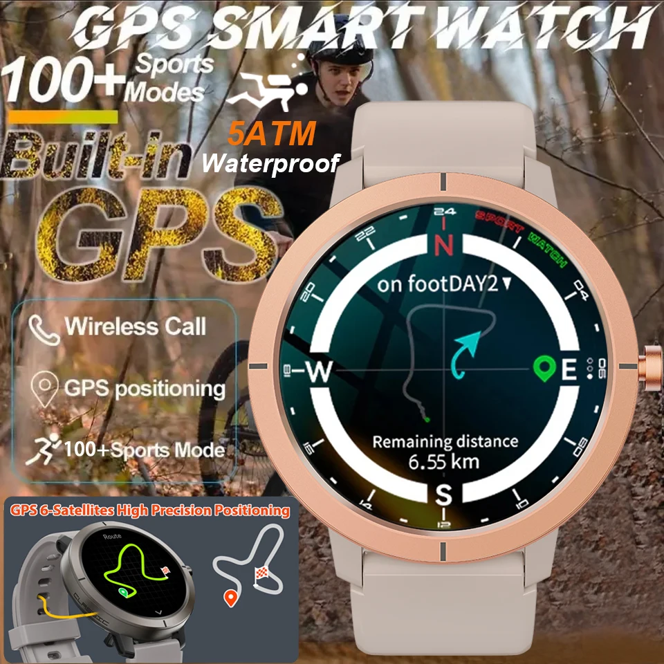 

2025 Новые уличные военные GPS спортивные умные часы мужские встроенные двухдиапазонные GNSS компас высотомер 5ATM Bluetooth умные часы для вызова