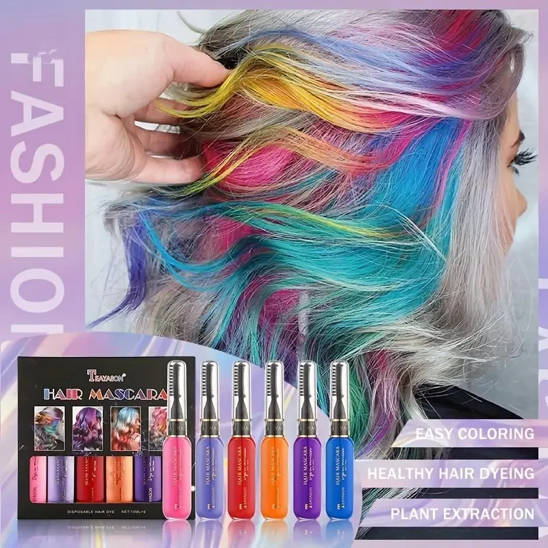 6pcs/Set Disposable Hair Dye Comb - Washable Hair Tint for Party, Birthday, and Cosplay - Easy to Use and Safe 2
