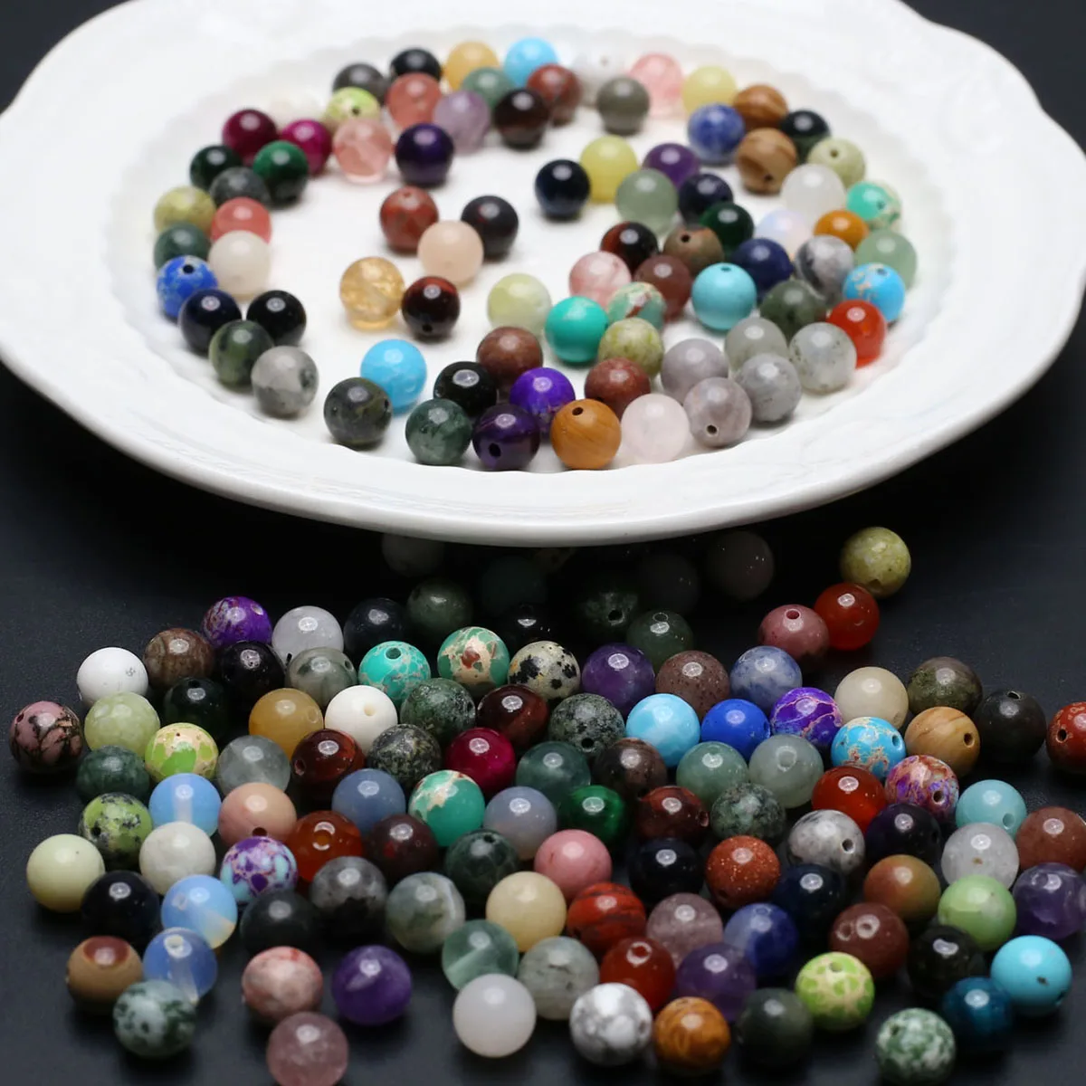 

100PCS Random Color Natural Semi precious Stone Round Beads Pendant Jewelry Making DIY Necklace Accessories Gift