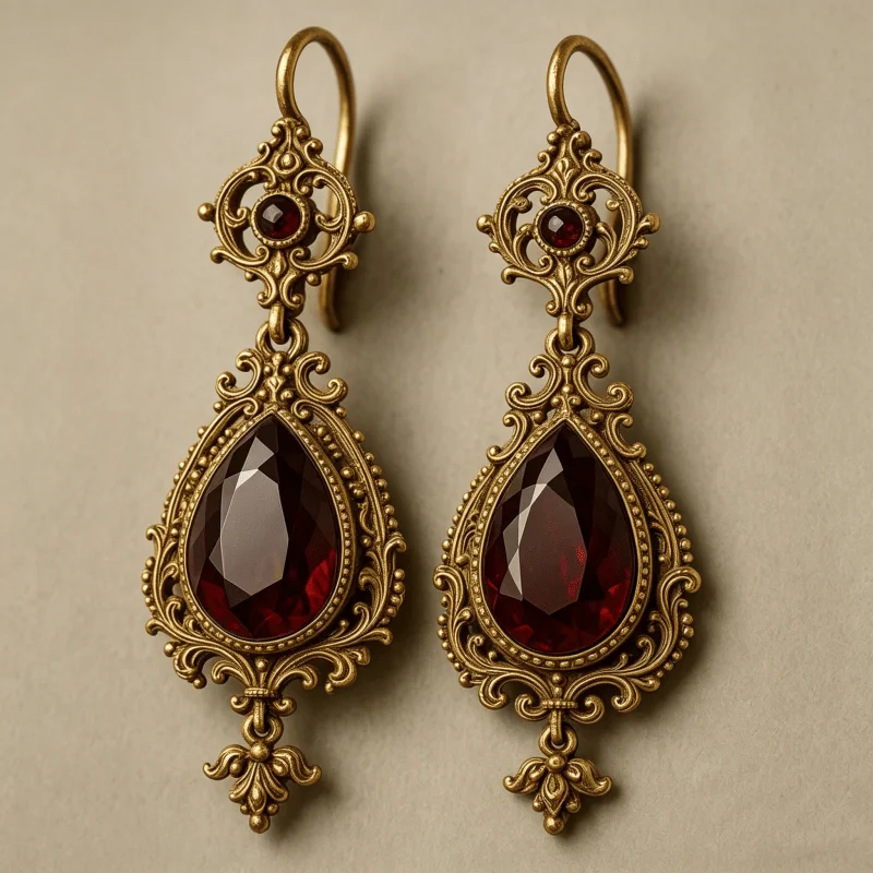 A Pair of Retro Red Synthetic Zirconia Bohemian Style Teardrop Shaped Earrings Jewelry Dinners Weddings Vintage Themed Occasions