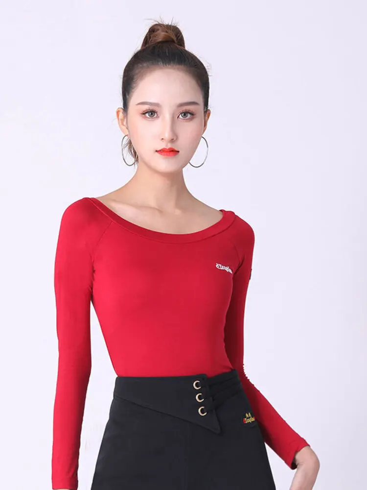 Solid Color Ballroom Waltz Dance Stadium Modern Dance Tops Latin Women Slim Fit Competition Wear Luxury Jazz Standard T-shirt