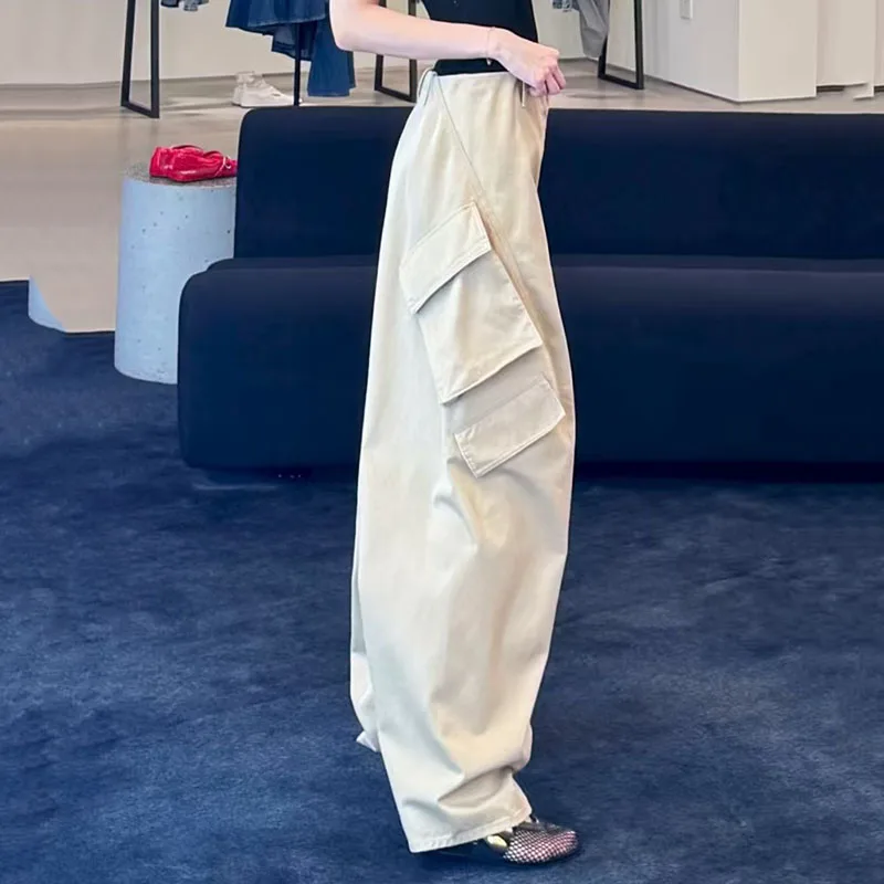 Pantalones de trabajo con cuchillo curvo para mujer, pantalones informales de pierna ancha con múltiples bolsillos, pantalones largos de algodón puro de alta calidad, otoño, nuevo estilo, y2k