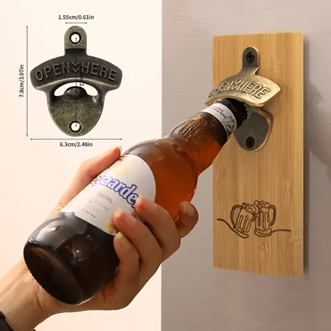 1pcs Fixed Wall Mounted Bottle Opener Simple Design Polished or Vintage Finish for Bar Wine Cabinet Decor