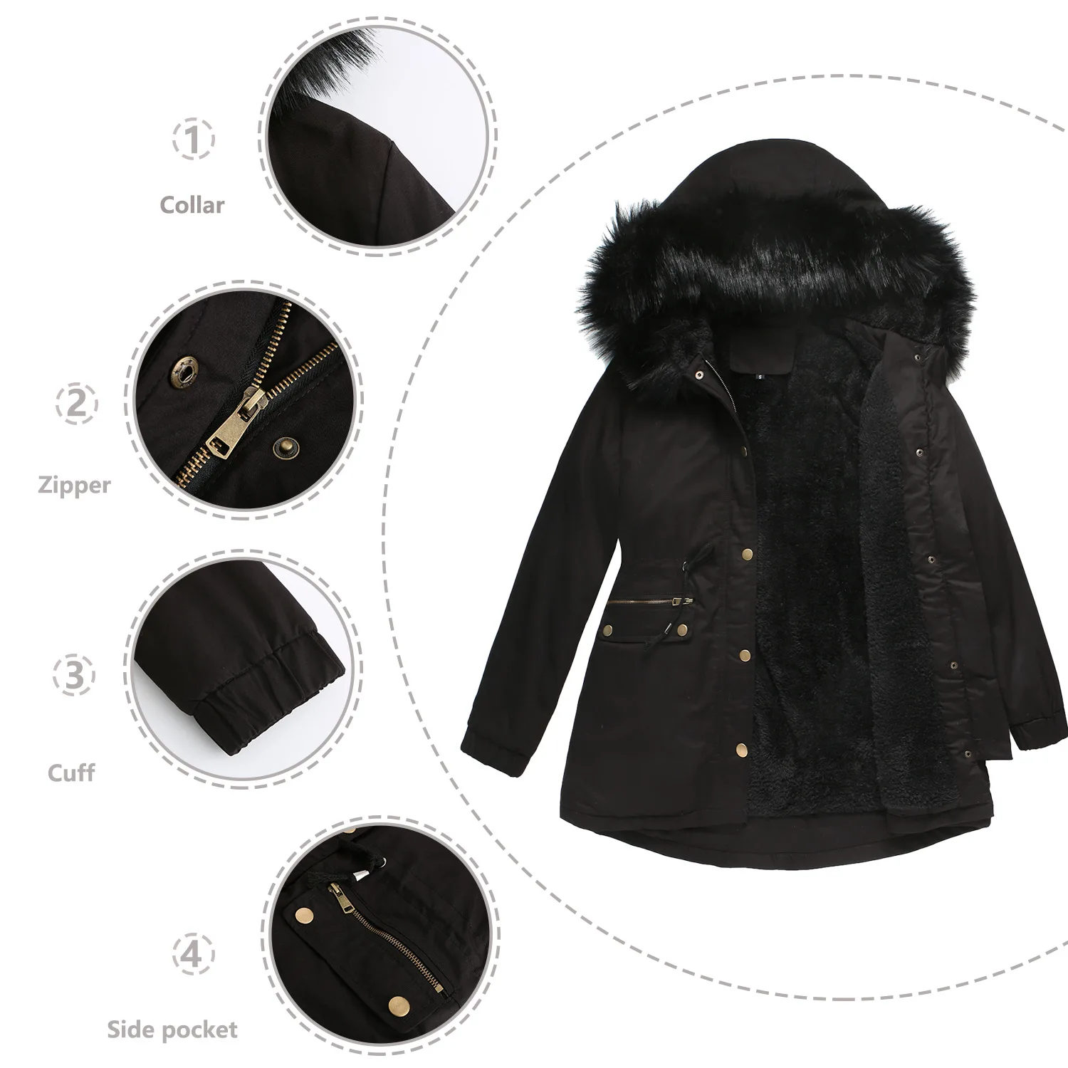 2024 New Winter Women's Long Padded Jacket Hooded Women's Velvet Thicken Cotton Coat Women's Fur Collar Hooded Warm Jacket