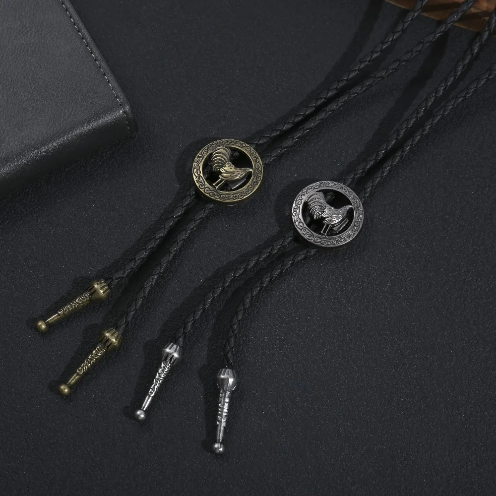 New Vintage Hollow Rooster Alloy Bolo Tie for Men Neck Rope Casual Daily Western Style Necktie Jewelry Accessory