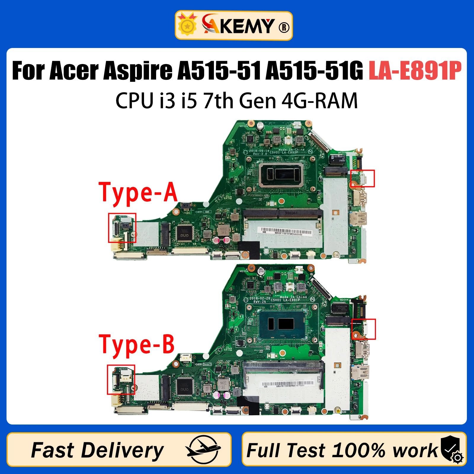 

Материнская плата для ноутбука Acer Aspire LA-E891P, материнская плата для ноутбука с процессором i3 i5 7-го поколения, 4 Гб ОЗУ, 100% ТЕСТ ОК