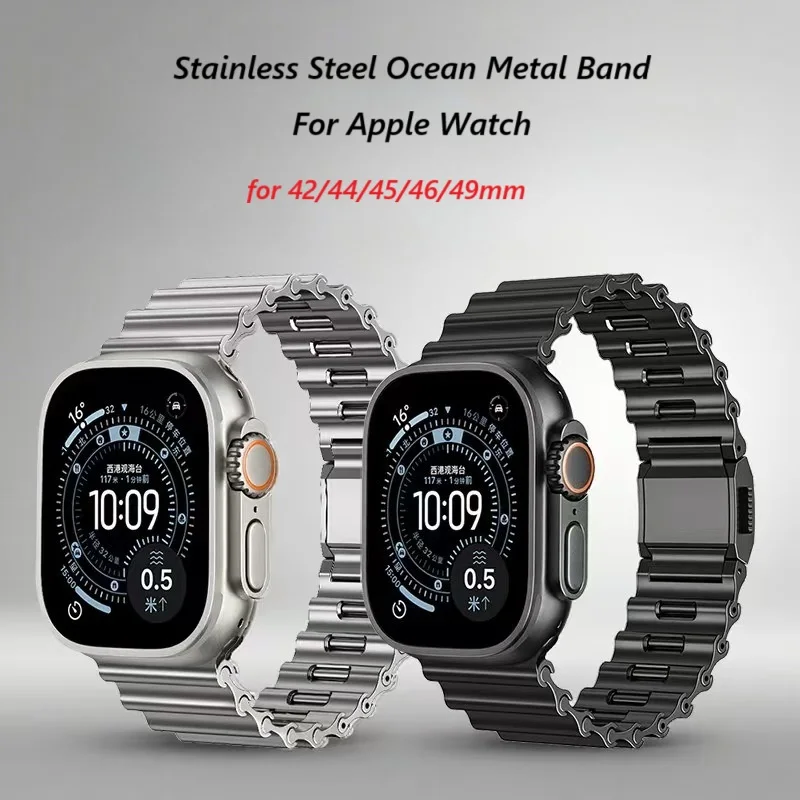 

Luxury Stainless Steel Ocean Strap for Apple Watch Ultra Bands 49 46 45 44 42mm Magnetic Metal Wristband for iWatch S11 10 9 8 7