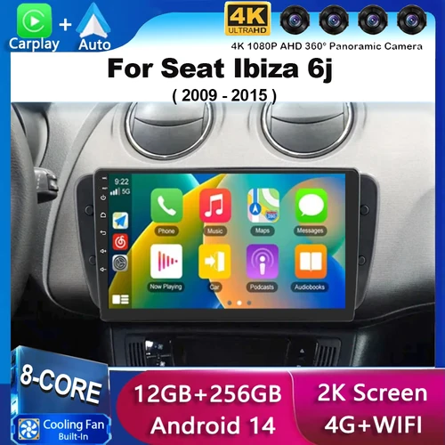 Imagen 1 del producto Android 15 Carplay Auto Radio para Seat Ibiza 6j 2009 2010 2012 2013 2014 2015 MK4 FR GPS Audio Multimedia WIFI + reproductor 4G DSP