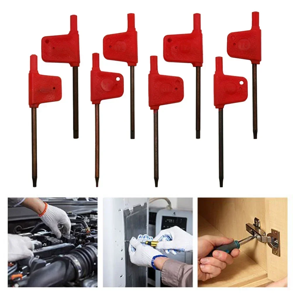 10pcs Red Flag Type Torx Screwdriver Wrench T5 T6 T7 T8 T15 T20 Torx Screw Wrench Spanner T Wrench Screwdriver Power Tool