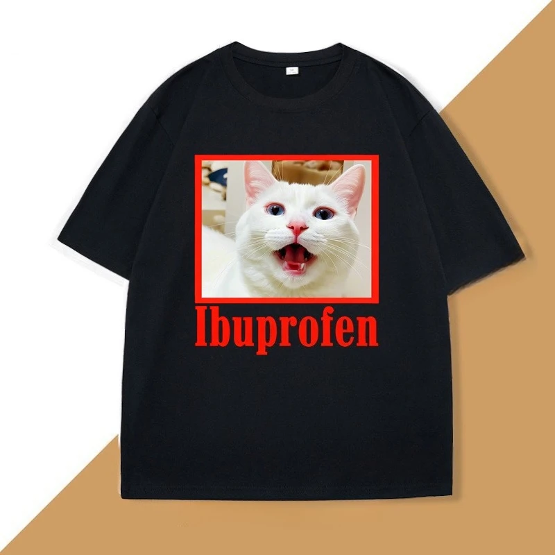 Ibuprofen Upgraded Cat Model T-shirt Cat Pattern T-shirt Fun Cat Lover Retro T-shirtCasual and Fun T-shirt Unisex