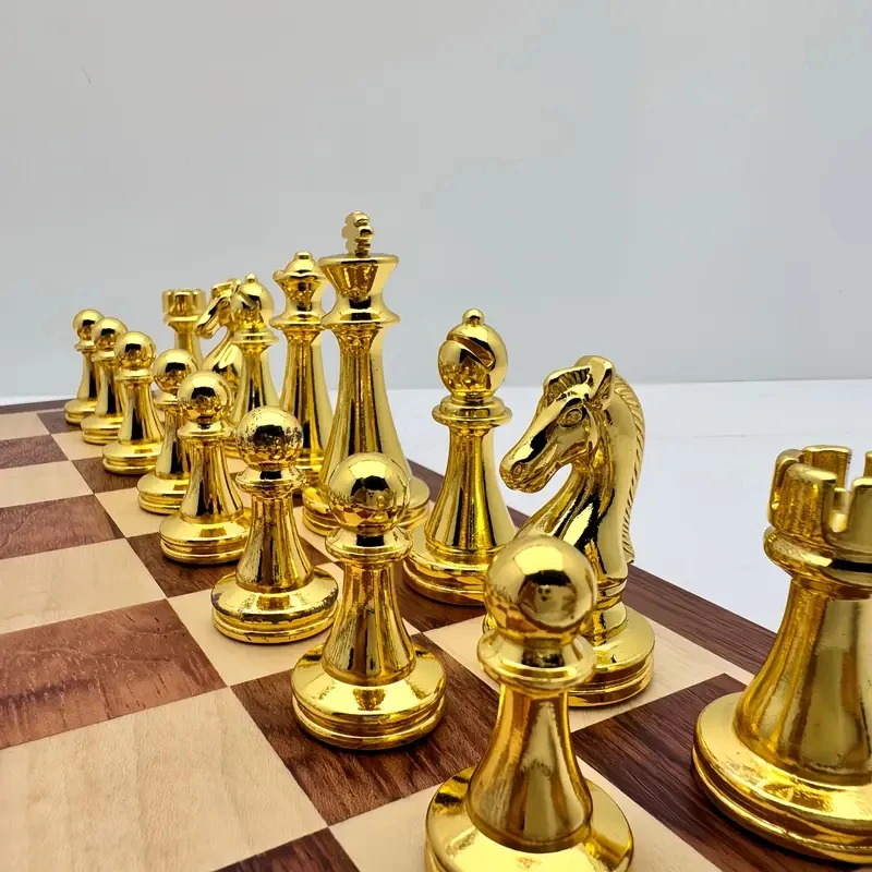 Deluxe Wooden checkerboard Set 30cm/11.8inch Portable folding with weight zinc alloy pieces Ideal for Various holiday gifts