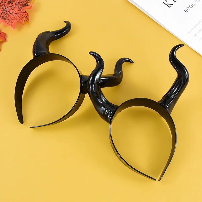 

1pc Black Queen Witch Demon Horns Headpiece Kid Adult Hairband Halloween Party Decor Cosplay Costume Prop Witch Hair Accessories