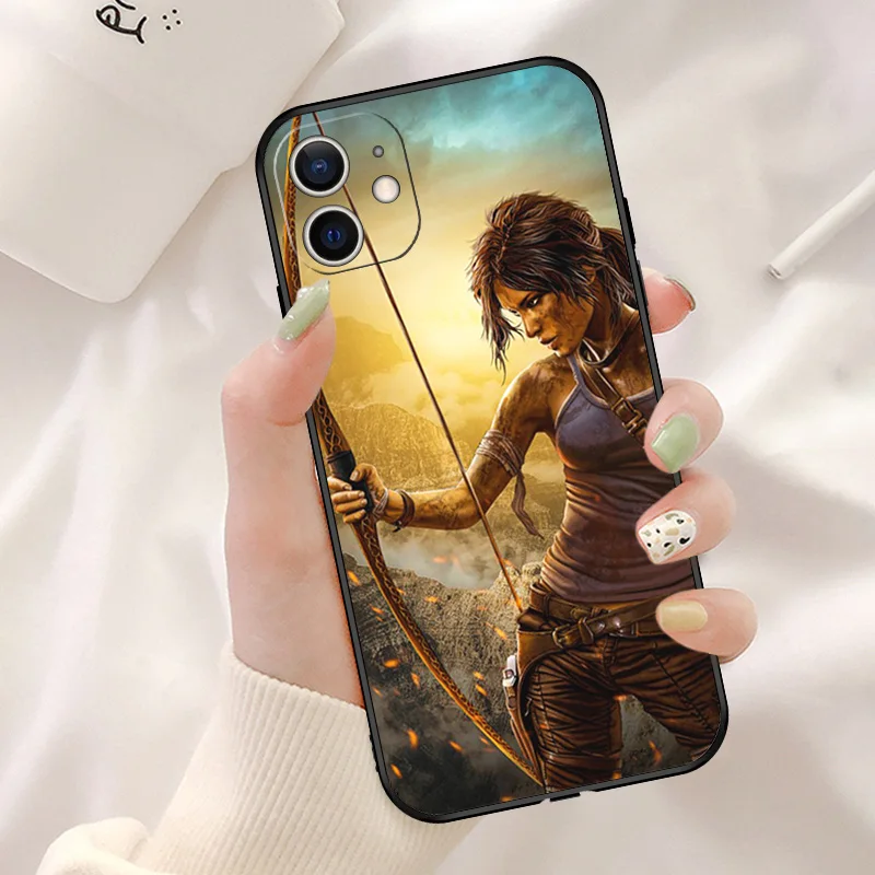 Soft Case for Apple iphone 16 15 Pro Max 14 13 12 Mini 11 7 8 Plus XSMax XR Power Tomb Raider Black Phone Cases 16Plus Cover