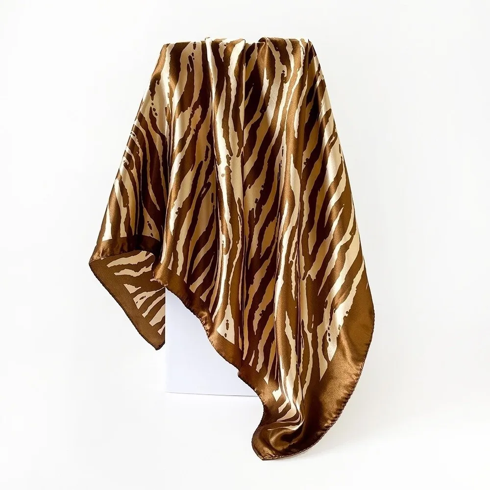 

Luxury Multi-use Satin Square Scarf Stripe Print Breathable Silk Scarves 90*90cm Hijab Headband Women's Accessory