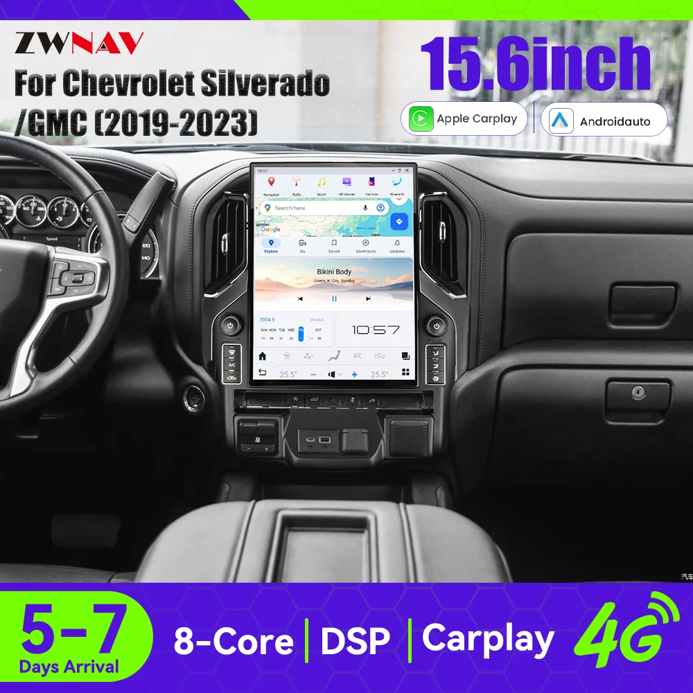 15.6 Inch Vertical Tesla Screen Car Radio GPS Multimedia Player Auto Stereo For Silverado GMC Sierra 2019-2023