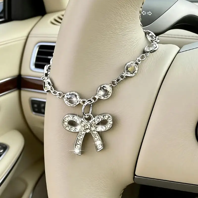 New Sparkling Rhinestone Bow Chain, Car Steering Wheel Decoration, Exquisite And Elegant, Ladies' Car Interior Decoration Unique