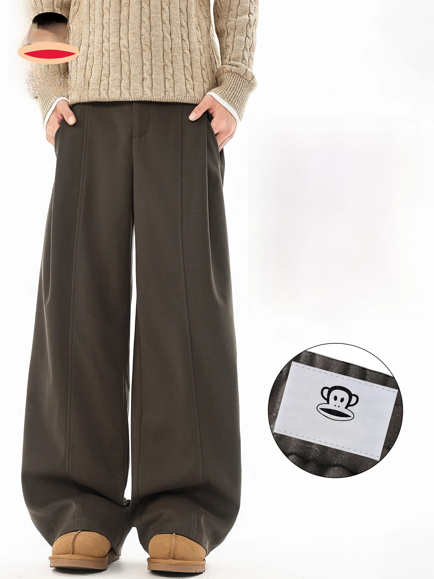 

PaulFrank Anti-Wrinkle Wide Leg Straight Casual Pants Men's Winter Vintage Loose Fit Trousers Comfortable Polyester Fiber