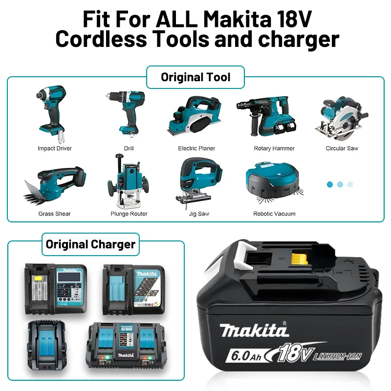 Original 18V Makita power tool rechargeable battery, BL1850, Makita 18V battery, 18650 lithium-ion battery, BL1860，BL1830，LXT400