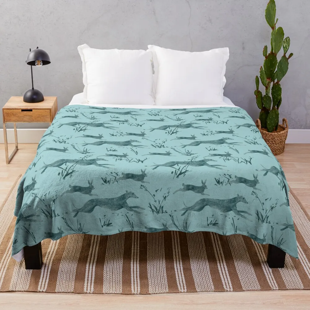 

Одеяло A galgo and a hare on turquise квилт для софы Flannel фланель