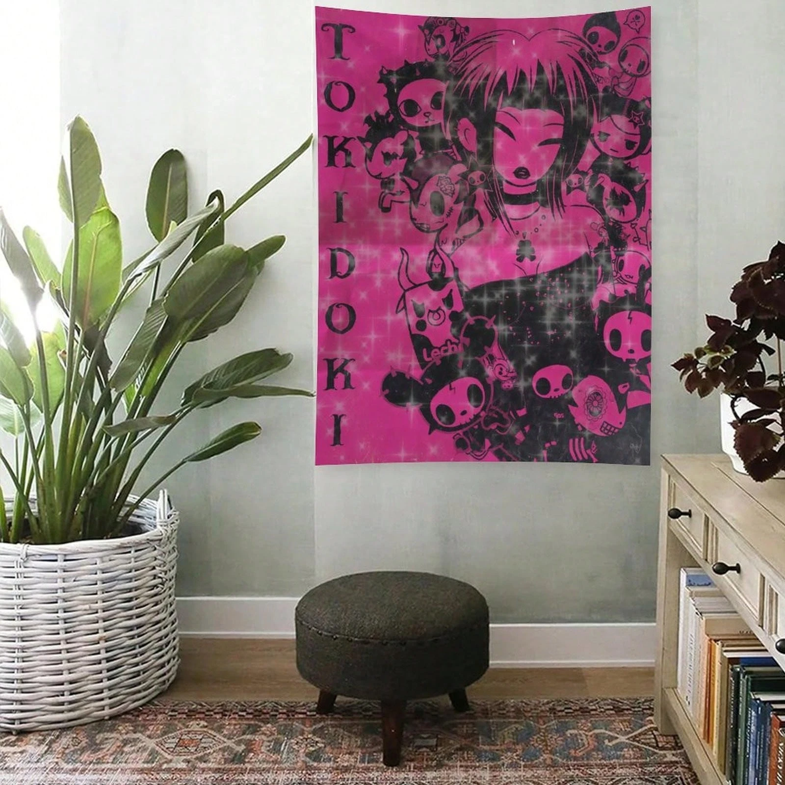 1pc Tokidoki Anime Tapestry, Cartoon Character Wall Hanging, Cool Room Stuff, Large Size, Polyester 2D Print, Bedroom Stuff, Kaw