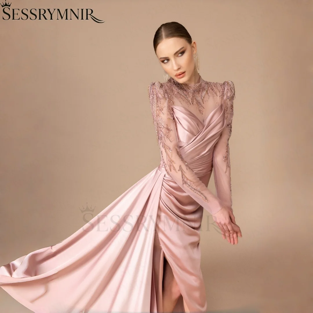 SESSRYMNIR SESSRYMNIR Women'S Formal Evening Gowns Customize Scoop Neck Pink Women Evening Dress Long Sleeves A-Line Elegant Party Dresses - Aliexpress Deal