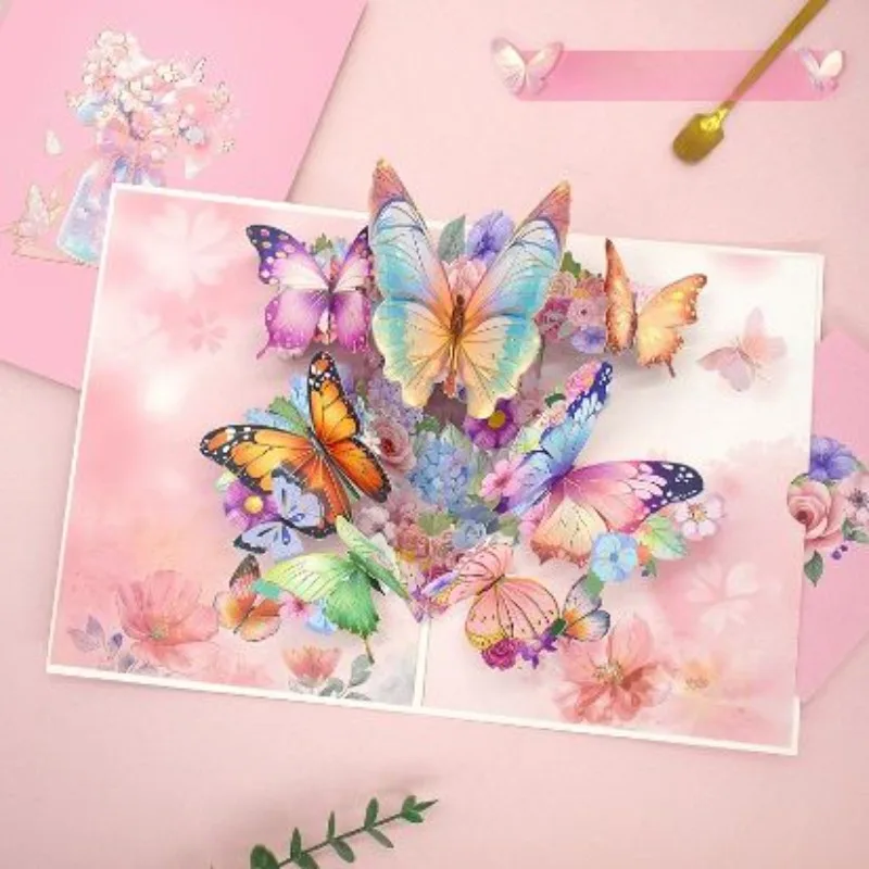 1 Packung Kreative Schmetterlings-Grußkarte mit Umschlag - Textfreies Design für Geburtstag, Jahrestag, Gesundheit, Muttertag, Lehrertag