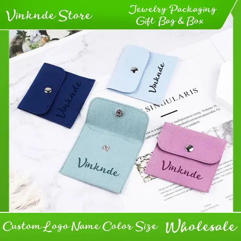 Customized Logo Red Microfiber Button Bag Necklace Bracelet Ring Perfume Eyelashes Packaging Snap Bags Jewelry Gift Dust Pouch