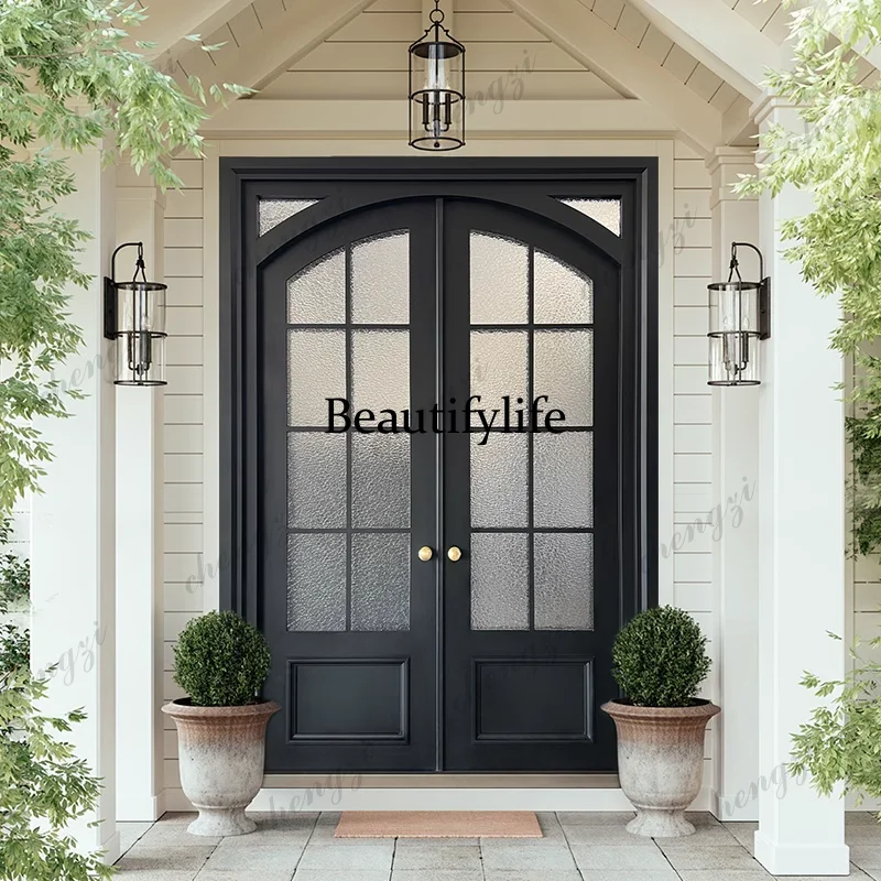 Z138Customization European Solid Wood Glass Double Door Custom Lacquered Waterproof Door For Living Room & Bathroom Exterior Use