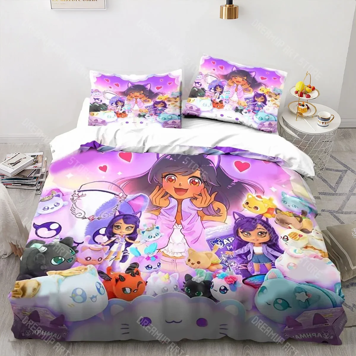 

Cartoon Game Cute Aphmau with Wings Bedding Set Sheet King Twin Double Child Bedding Set Mircofiber or Polyester Duvet Cover