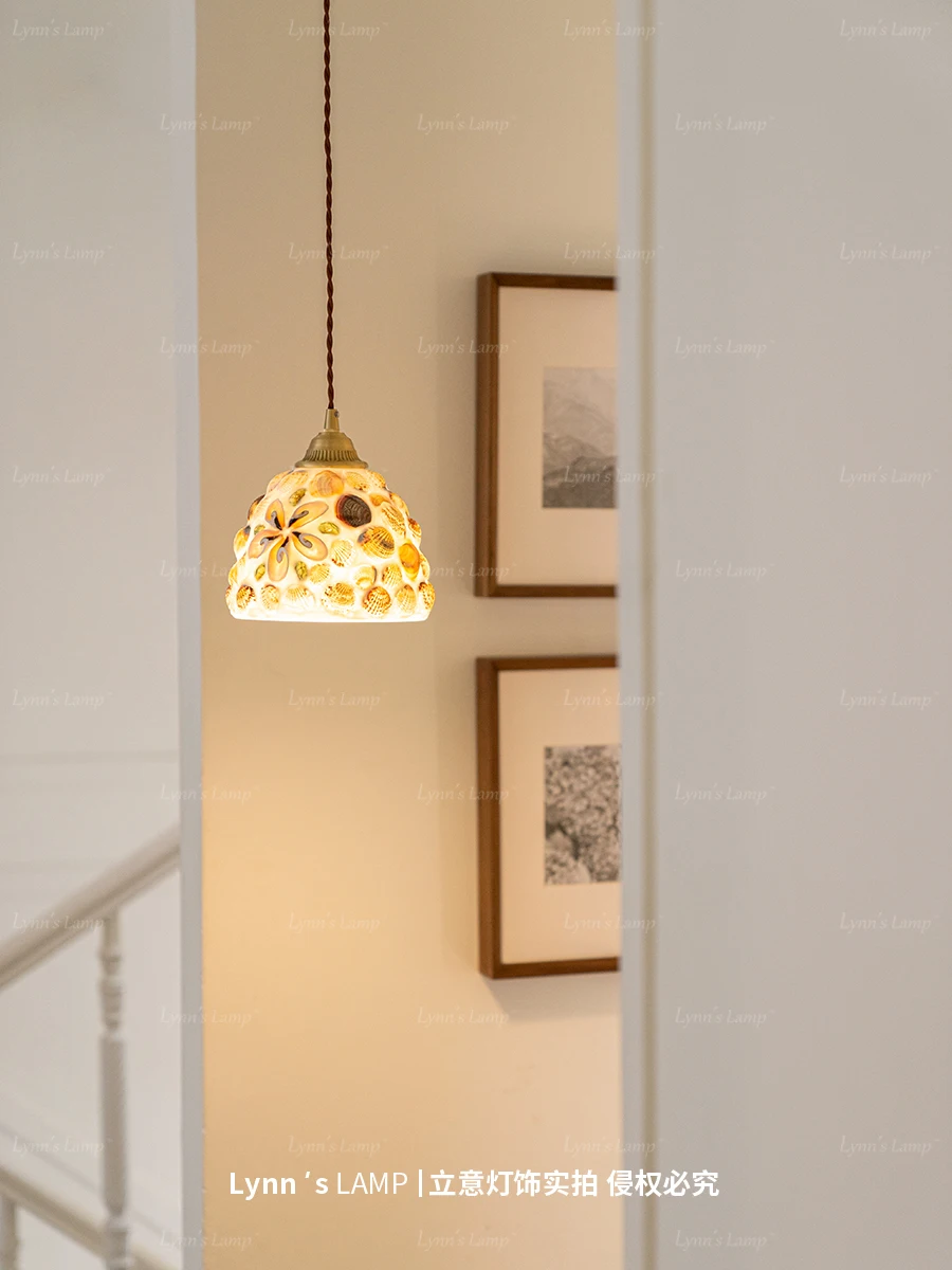 French Cream Shell Retro Small Pendant with High Quality and Light Luxury Ceiling Hanging Light Fixtures