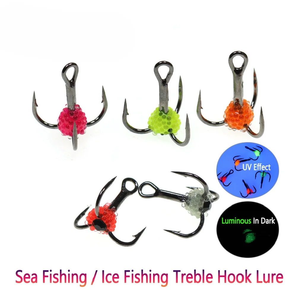 

10pcs Fishing Hook Winter Ice Fishing Treble Hook Lure Three-jaw Hook High Carbon Steel Tackle Tool Sinking Bait 8# 10# 12# 14#