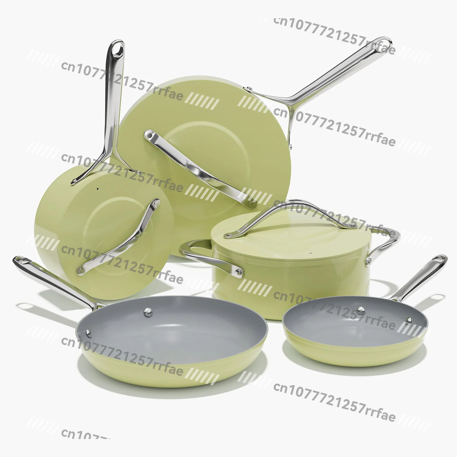 

Ceramic non-stick pan set 8-piece cookware induction compatible oven and dishwasher safe to 500 degrees Fahrenheit avocado green