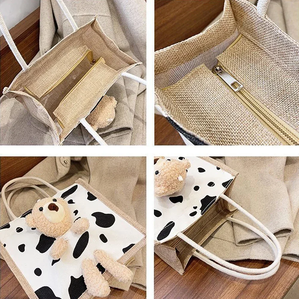 Draagbare Canvas Lunch Fruit Rits Tas Draagtas Eenvoudig Rooster Waterdicht Voedsel Picknick Reizen Handige Lunch Box Tassen Voor Vrouwen