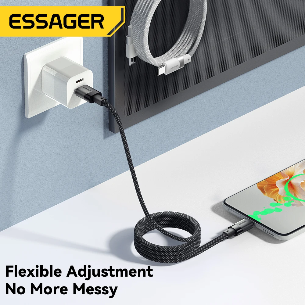 Essager-Cable de carga rápida 7A USB A tipo C, 100W, succión magnética, Cable de datos antibobinado para Samsung OPPO Onplus Realme