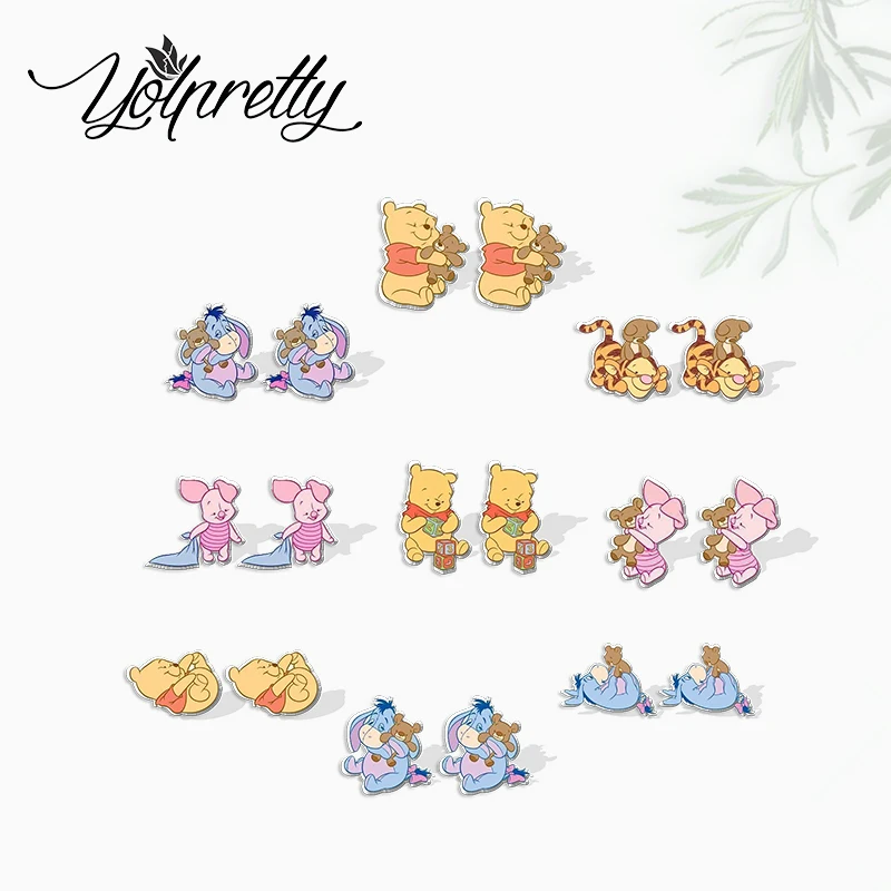 2024 New Cartoon Baby Pooh Piglet Eeyore Tigger with Bear Doll Handcraft Epoxy Acrylic Stud Earrings