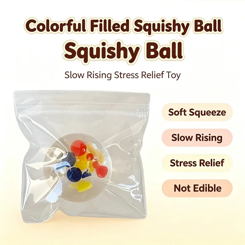Kawaii Clear Glitter Maltose Squishy Fidget Ball Slow Rising Soft Squeeze Stress Relief Sensory Decompression Toy Daily Relax