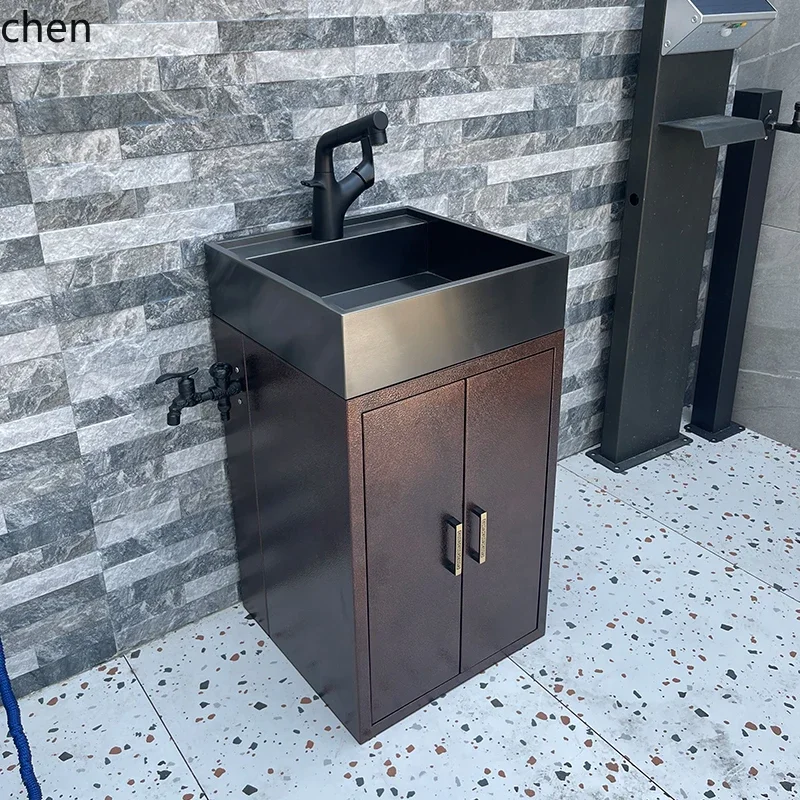 YFY  Thickened Stainless Steel  Basin Outdoor Wash Basin Outdoor Washstand Balcony Wall-Mounted