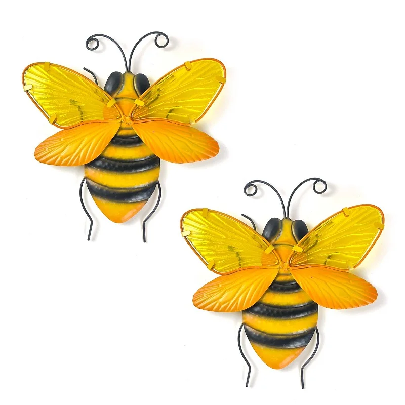 

Metal Bee Outdoor Decor 2Pcs Bumble Bee Wall Decor Metal Glass Art Sculptures Home Decor Ornaments Hanging Garden Decoration