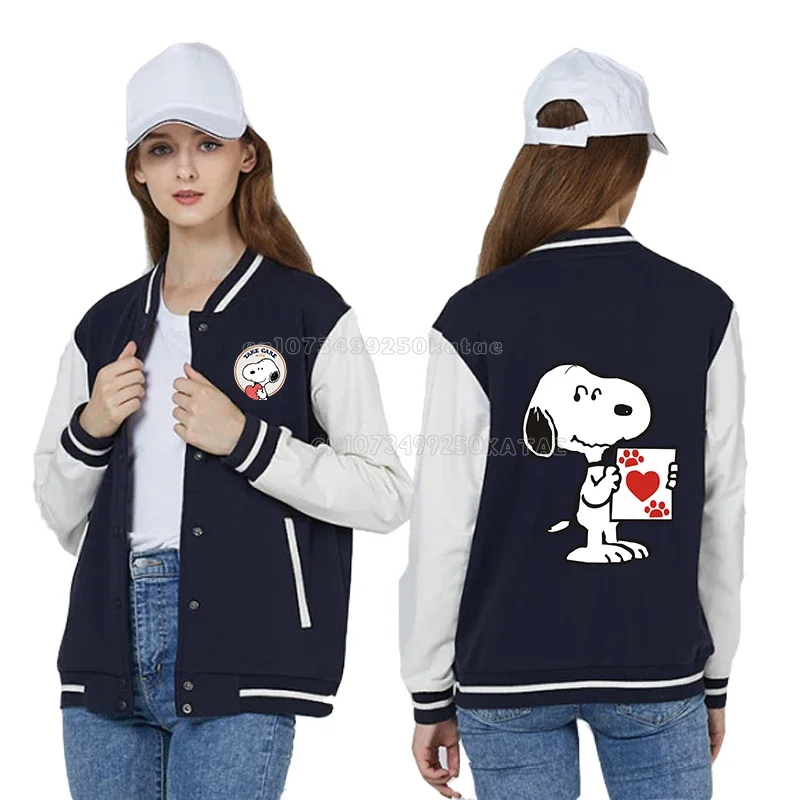 Snoopy Women Jacket Kawaii Lovers Baseball Jacket Couple Cartoon Coat Unisex Autunm Windbreaker Streetwear Men Sport Outerwear