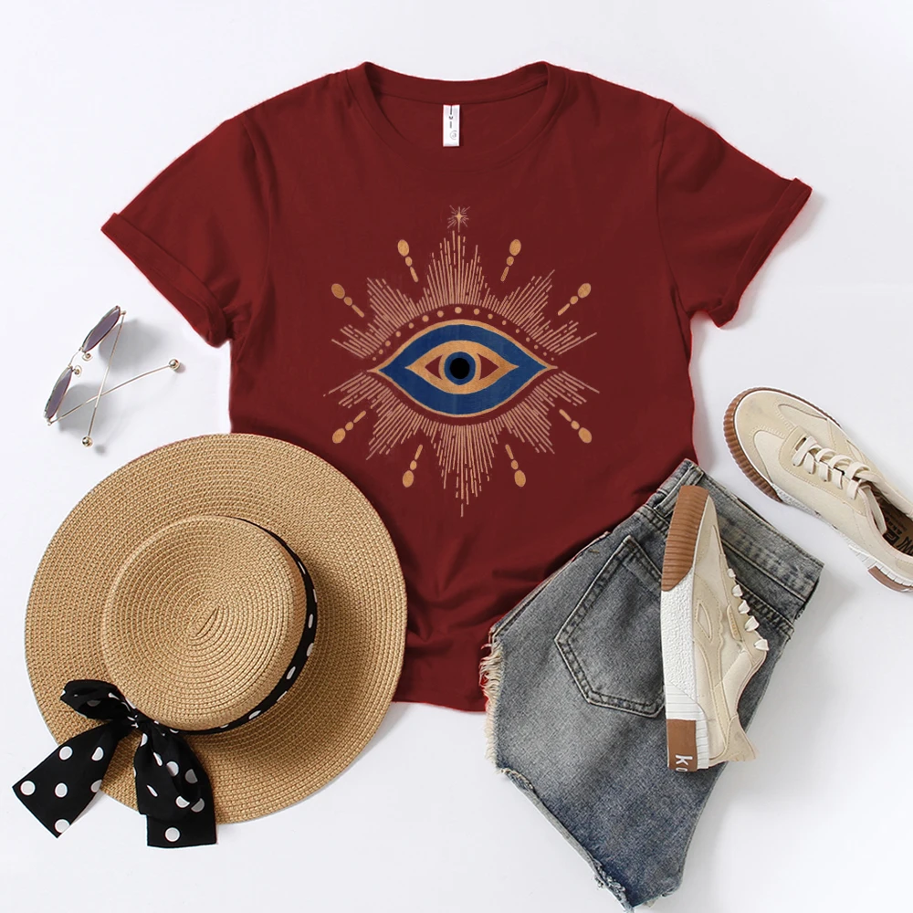 Seeyoushy-Camiseta feminina com olhos vintage estampados, tops casuais de verão Harajuku, camisetas gráficas, camisas dos anos 90 para meninas